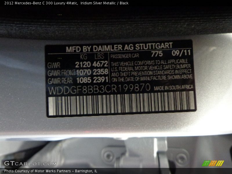 Iridium Silver Metallic / Black 2012 Mercedes-Benz C 300 Luxury 4Matic