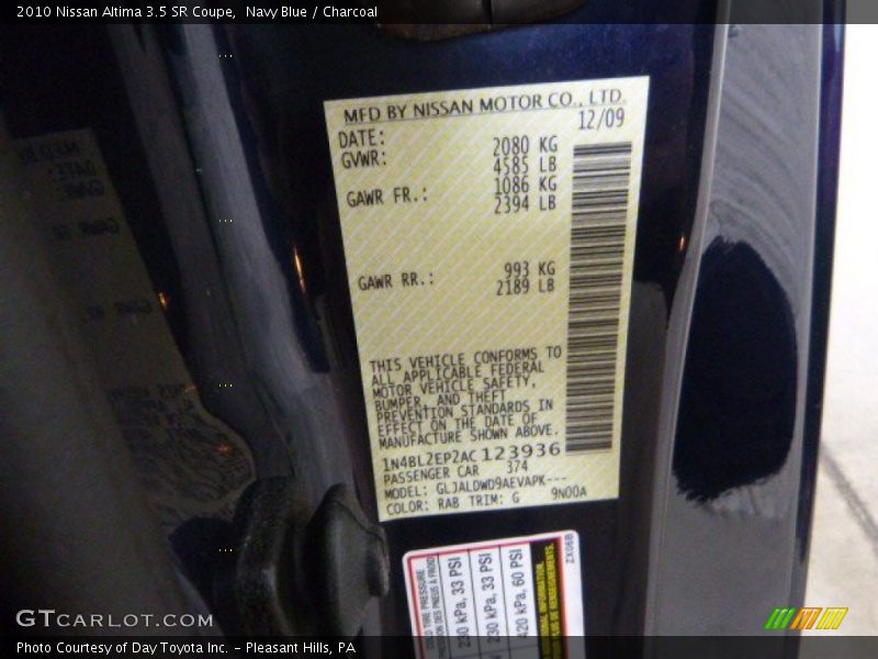 Navy Blue / Charcoal 2010 Nissan Altima 3.5 SR Coupe