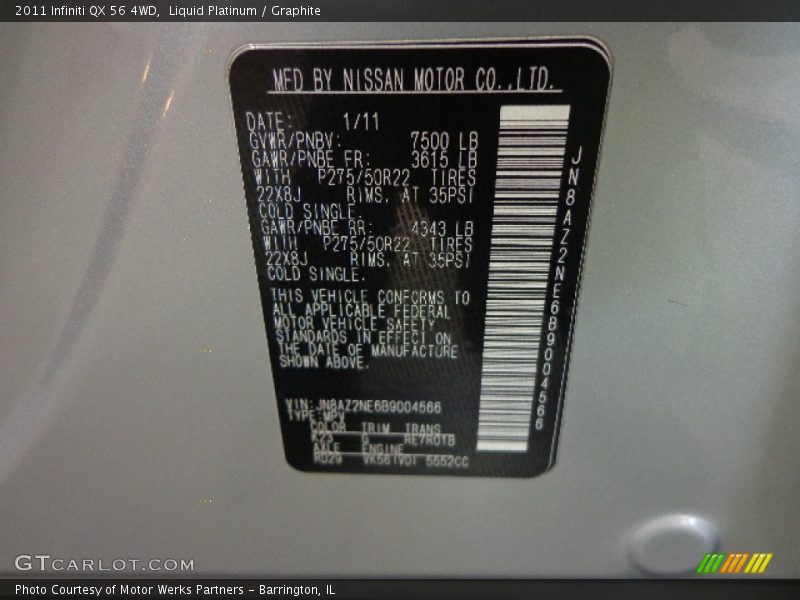 Liquid Platinum / Graphite 2011 Infiniti QX 56 4WD