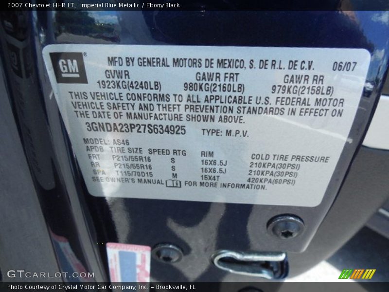 Imperial Blue Metallic / Ebony Black 2007 Chevrolet HHR LT