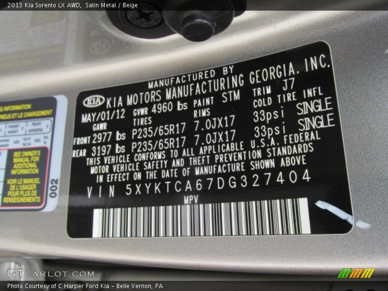 2013 Sorento LX AWD Satin Metal Color Code STM