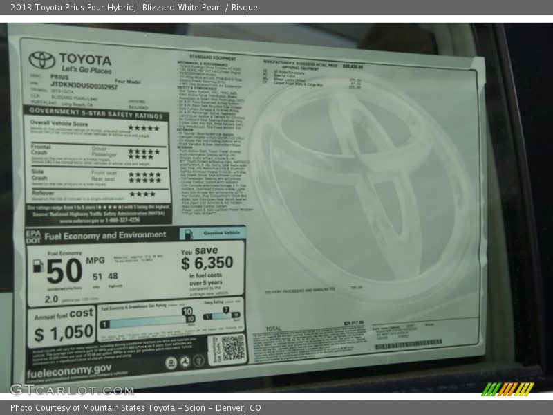 Blizzard White Pearl / Bisque 2013 Toyota Prius Four Hybrid