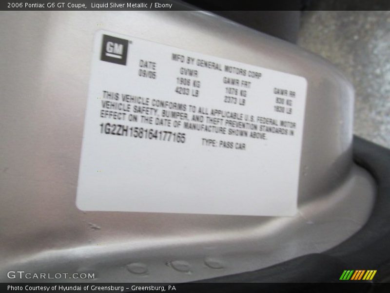 Liquid Silver Metallic / Ebony 2006 Pontiac G6 GT Coupe