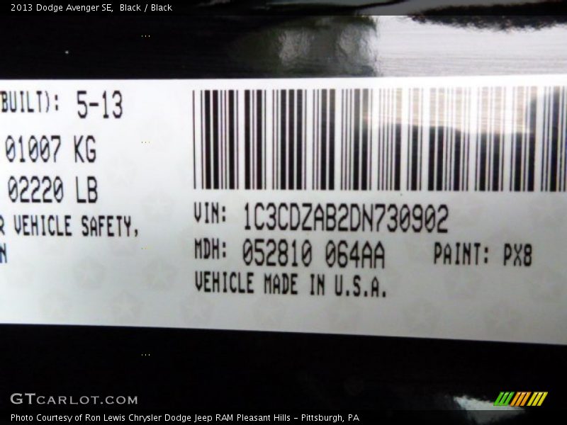 Black / Black 2013 Dodge Avenger SE