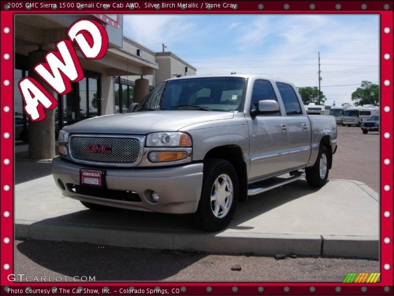 Silver Birch Metallic / Stone Gray 2005 GMC Sierra 1500 Denali Crew Cab AWD