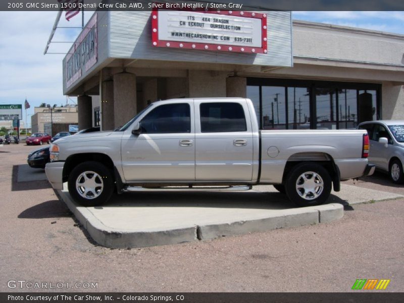 Silver Birch Metallic / Stone Gray 2005 GMC Sierra 1500 Denali Crew Cab AWD