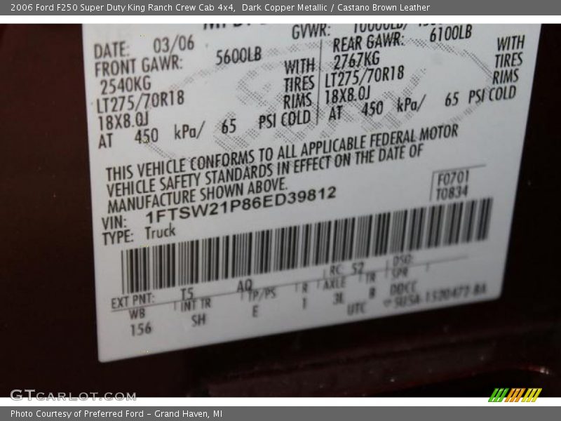 Dark Copper Metallic / Castano Brown Leather 2006 Ford F250 Super Duty King Ranch Crew Cab 4x4