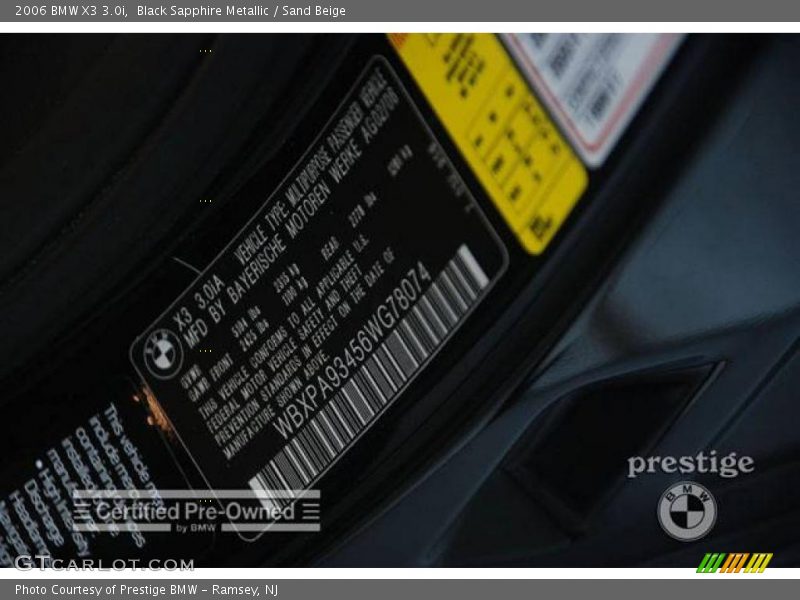 Black Sapphire Metallic / Sand Beige 2006 BMW X3 3.0i