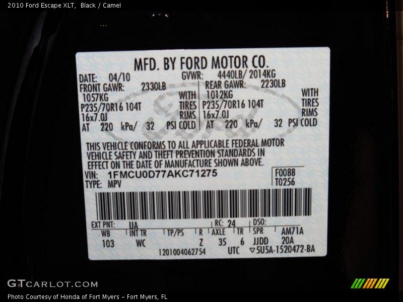 Black / Camel 2010 Ford Escape XLT