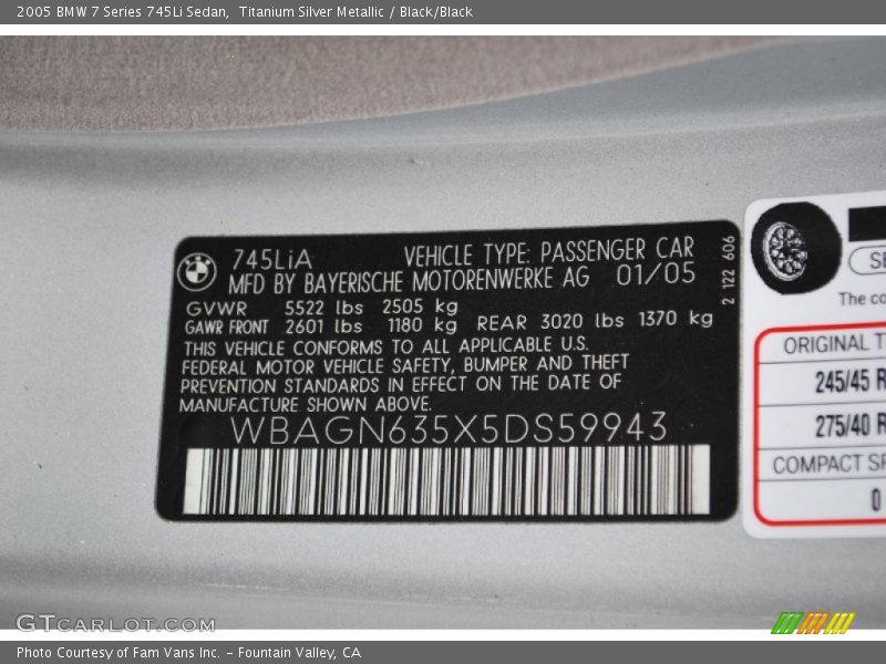 Titanium Silver Metallic / Black/Black 2005 BMW 7 Series 745Li Sedan