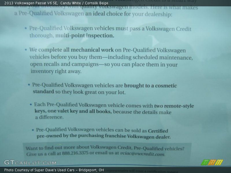 Candy White / Cornsilk Beige 2013 Volkswagen Passat V6 SE