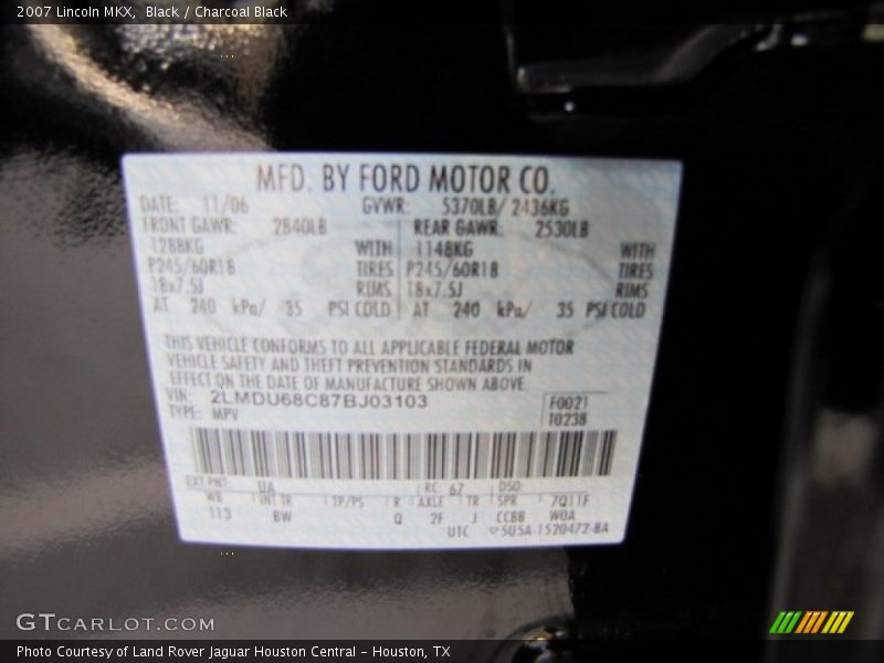 Black / Charcoal Black 2007 Lincoln MKX