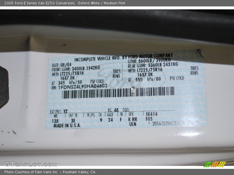 Oxford White / Medium Flint 2005 Ford E Series Van E250 Conversion