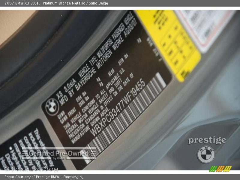 Platinum Bronze Metallic / Sand Beige 2007 BMW X3 3.0si