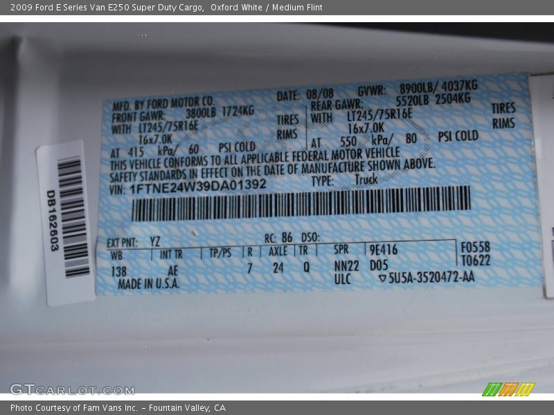 Oxford White / Medium Flint 2009 Ford E Series Van E250 Super Duty Cargo