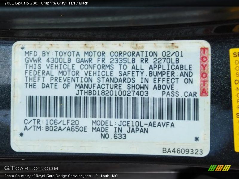 Graphite Gray Pearl / Black 2001 Lexus IS 300