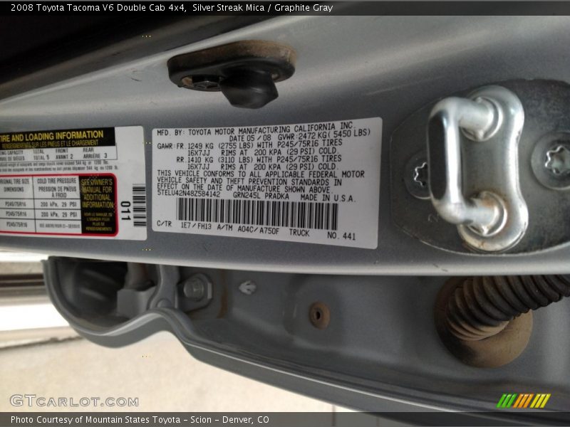 Silver Streak Mica / Graphite Gray 2008 Toyota Tacoma V6 Double Cab 4x4
