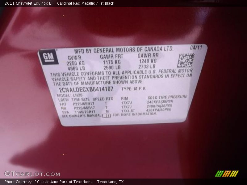 Cardinal Red Metallic / Jet Black 2011 Chevrolet Equinox LT