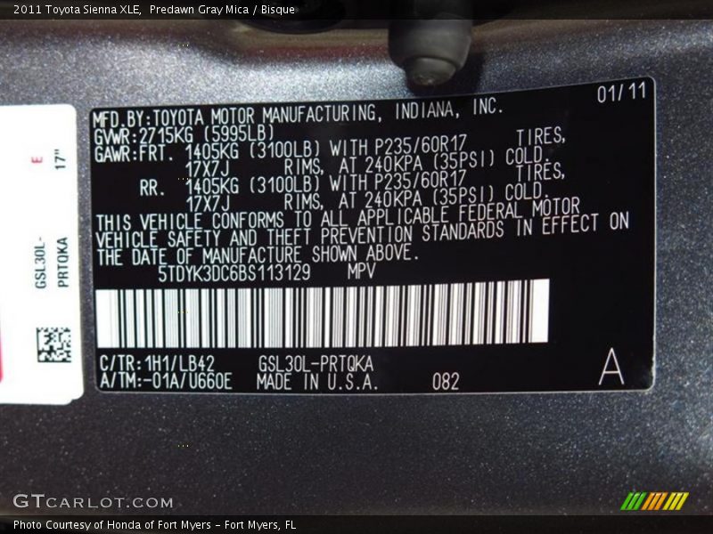Predawn Gray Mica / Bisque 2011 Toyota Sienna XLE