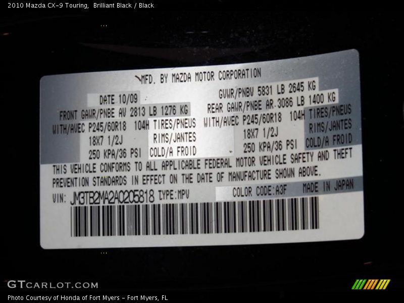 Brilliant Black / Black 2010 Mazda CX-9 Touring
