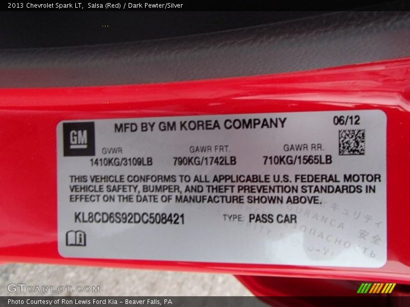 Salsa (Red) / Dark Pewter/Silver 2013 Chevrolet Spark LT