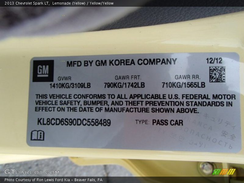 Lemonade (Yellow) / Yellow/Yellow 2013 Chevrolet Spark LT