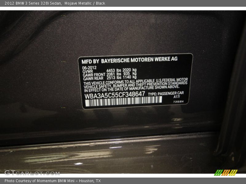 Mojave Metallic / Black 2012 BMW 3 Series 328i Sedan