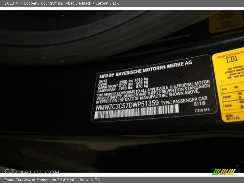 Absolute Black / Carbon Black 2013 Mini Cooper S Countryman