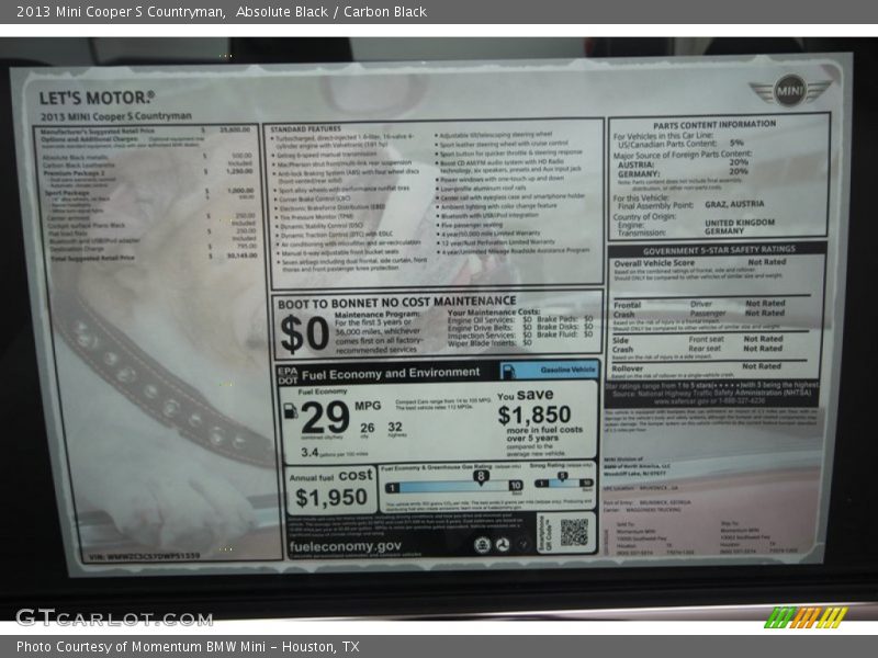 Absolute Black / Carbon Black 2013 Mini Cooper S Countryman