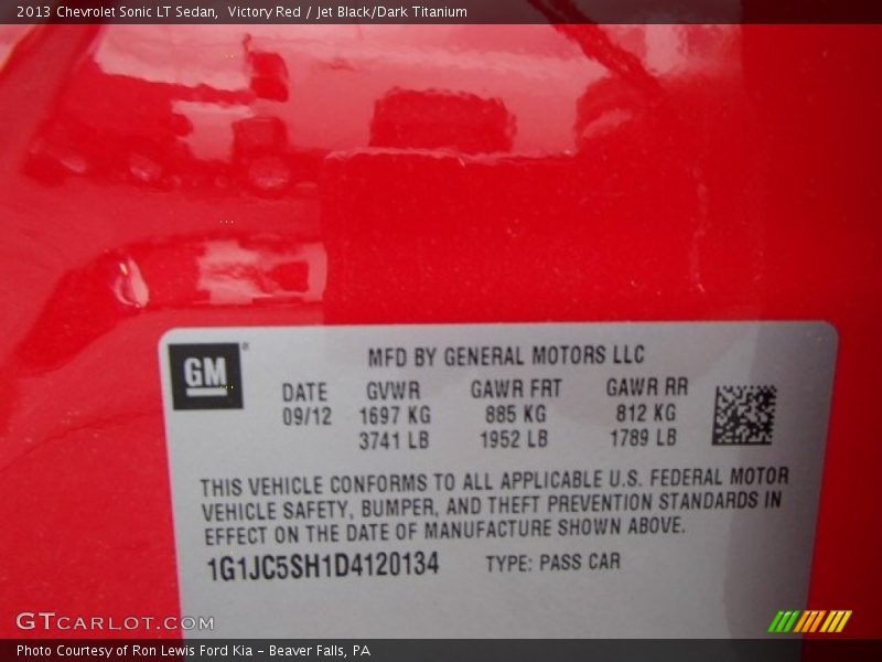 Victory Red / Jet Black/Dark Titanium 2013 Chevrolet Sonic LT Sedan
