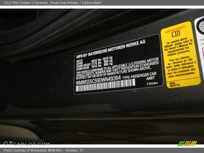Royal Gray Metallic / Carbon Black 2013 Mini Cooper S Paceman