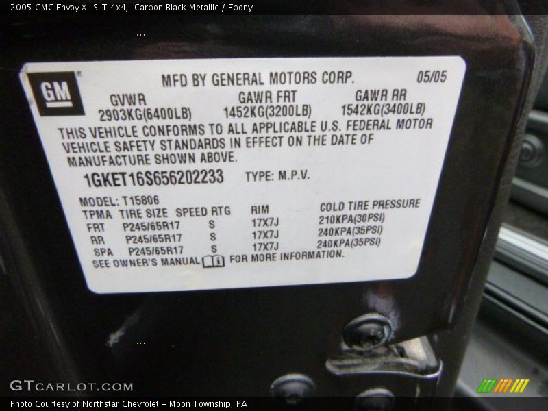 Carbon Black Metallic / Ebony 2005 GMC Envoy XL SLT 4x4