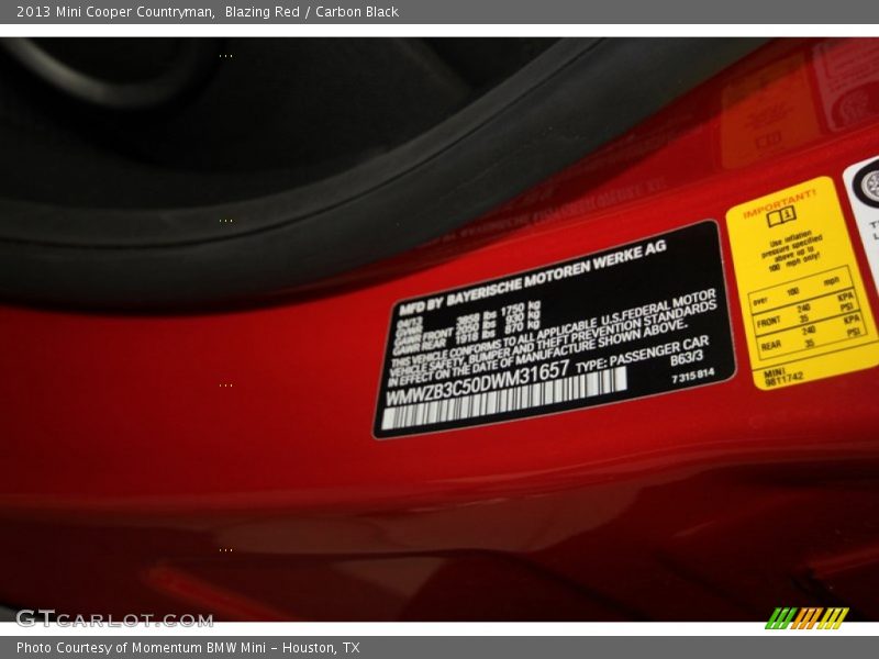 Blazing Red / Carbon Black 2013 Mini Cooper Countryman