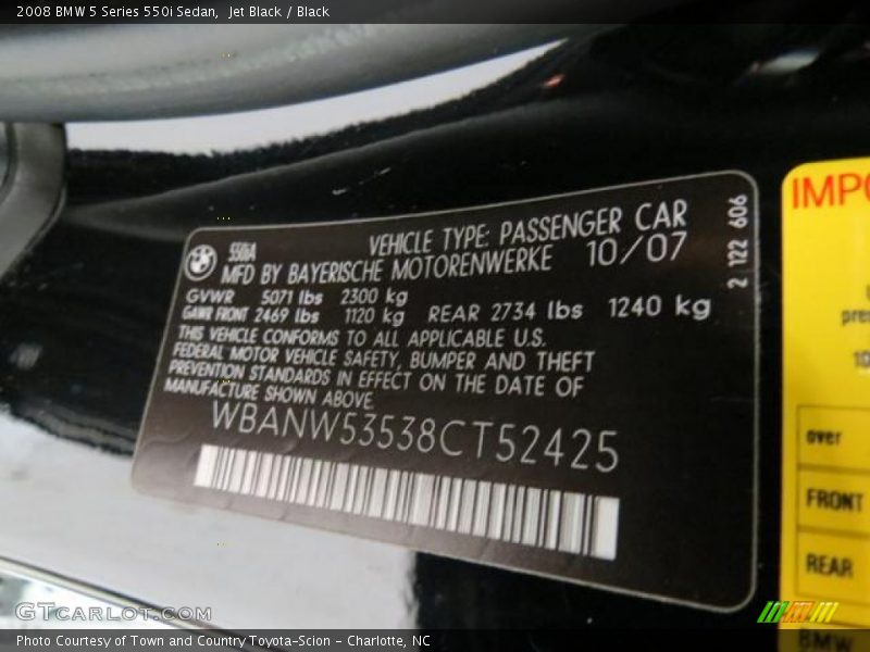 Jet Black / Black 2008 BMW 5 Series 550i Sedan