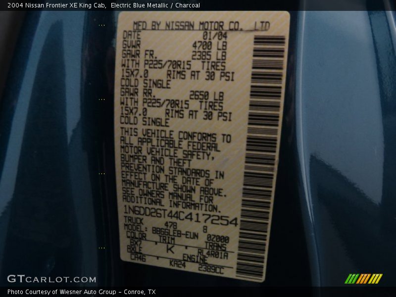 Electric Blue Metallic / Charcoal 2004 Nissan Frontier XE King Cab