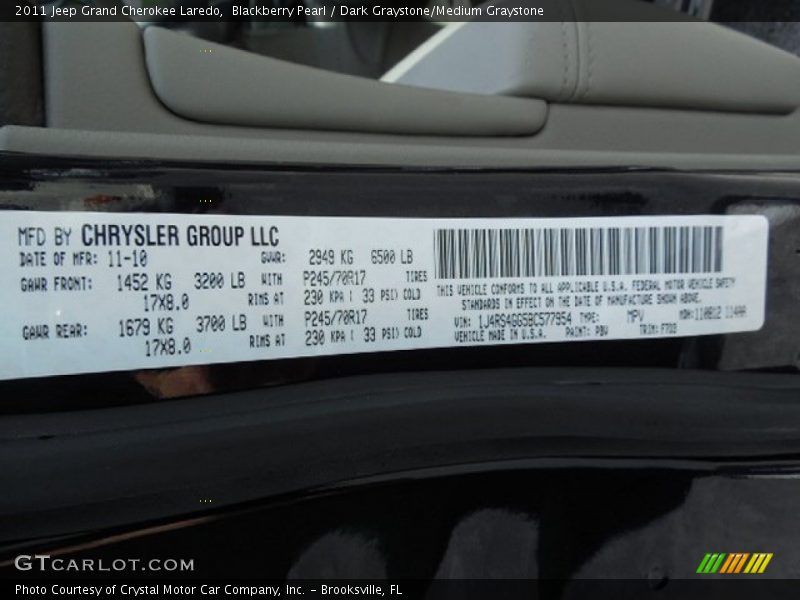 Blackberry Pearl / Dark Graystone/Medium Graystone 2011 Jeep Grand Cherokee Laredo