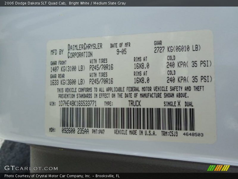 Bright White / Medium Slate Gray 2006 Dodge Dakota SLT Quad Cab