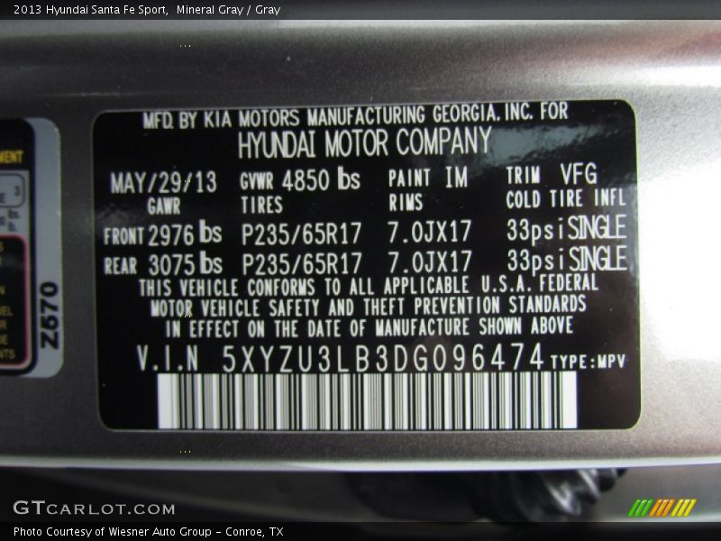 Mineral Gray / Gray 2013 Hyundai Santa Fe Sport