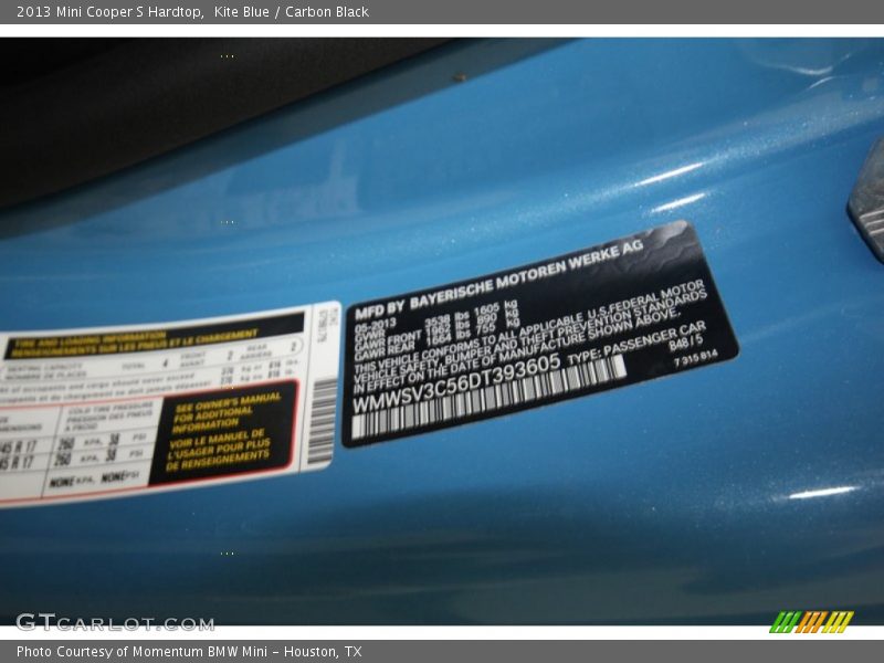 Kite Blue / Carbon Black 2013 Mini Cooper S Hardtop