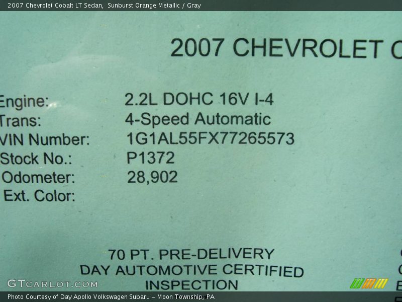 Sunburst Orange Metallic / Gray 2007 Chevrolet Cobalt LT Sedan