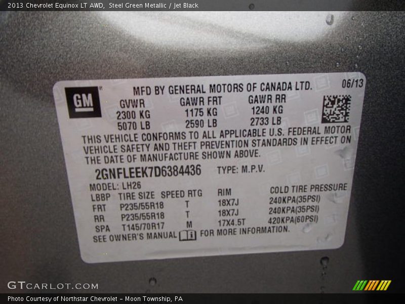 Steel Green Metallic / Jet Black 2013 Chevrolet Equinox LT AWD