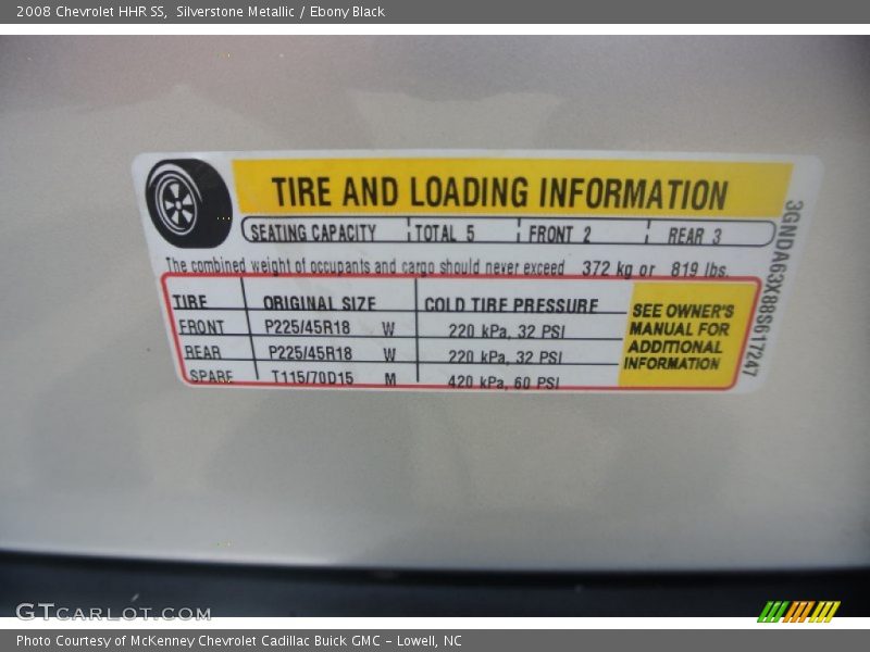 Info Tag of 2008 HHR SS