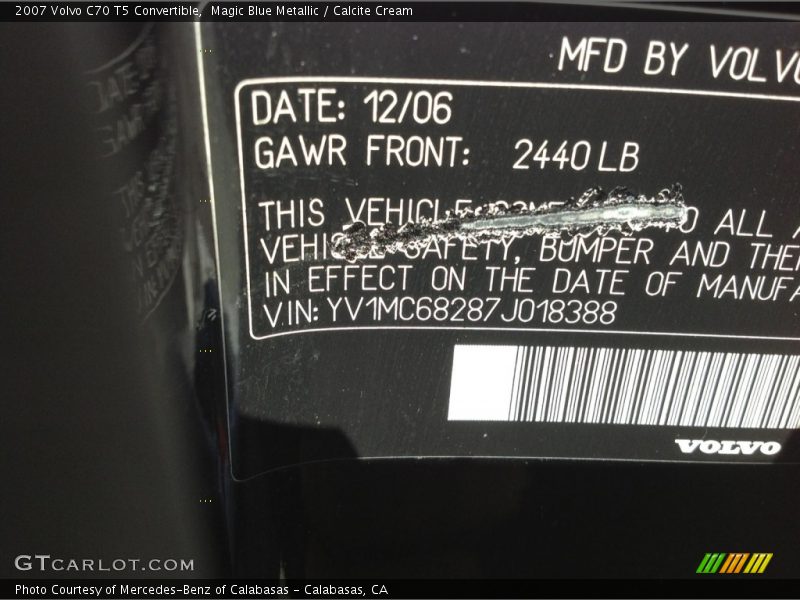 Magic Blue Metallic / Calcite Cream 2007 Volvo C70 T5 Convertible