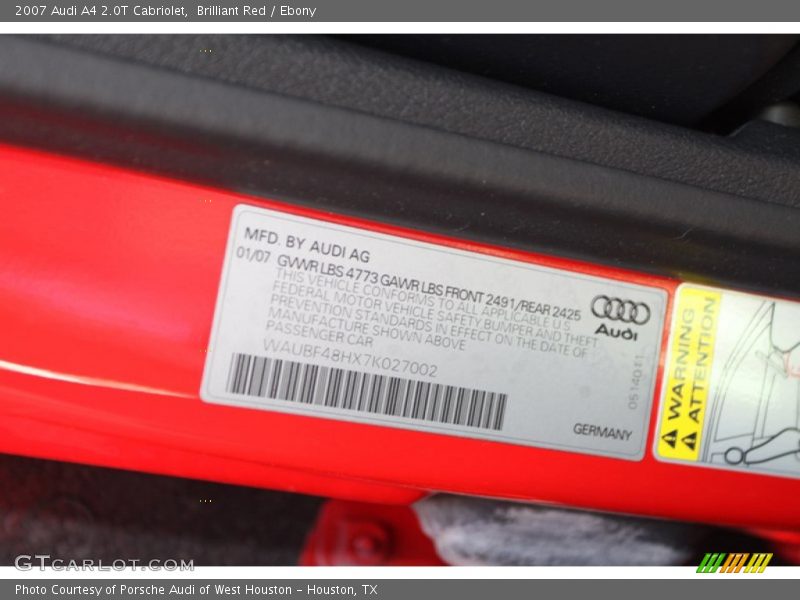 Brilliant Red / Ebony 2007 Audi A4 2.0T Cabriolet