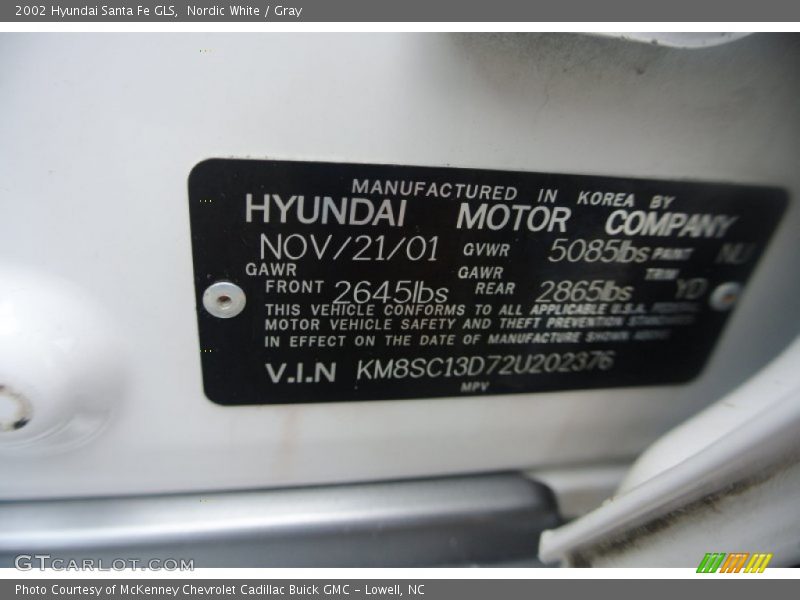 Nordic White / Gray 2002 Hyundai Santa Fe GLS