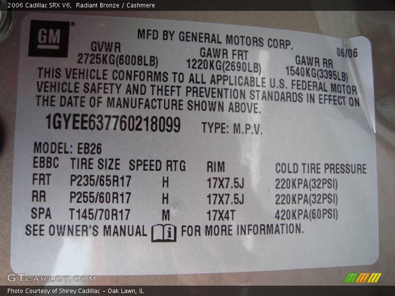 Radiant Bronze / Cashmere 2006 Cadillac SRX V6