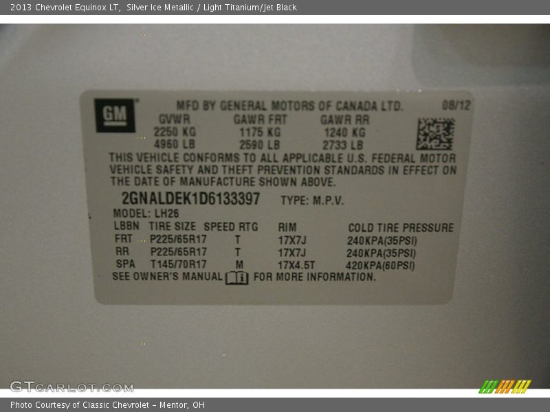 Silver Ice Metallic / Light Titanium/Jet Black 2013 Chevrolet Equinox LT