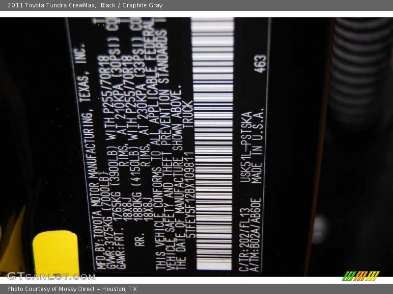 2011 Tundra CrewMax Black Color Code 202