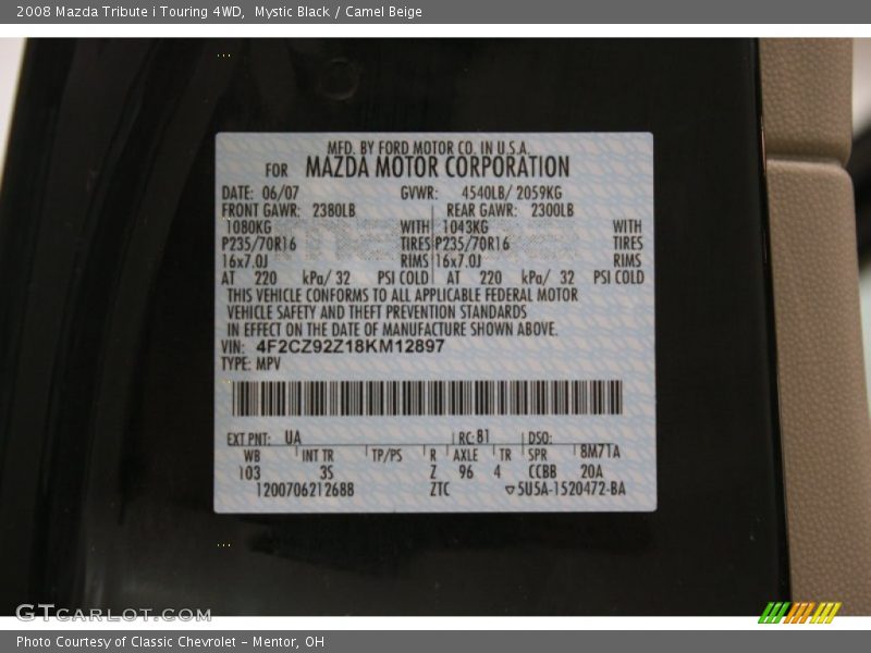 Mystic Black / Camel Beige 2008 Mazda Tribute i Touring 4WD