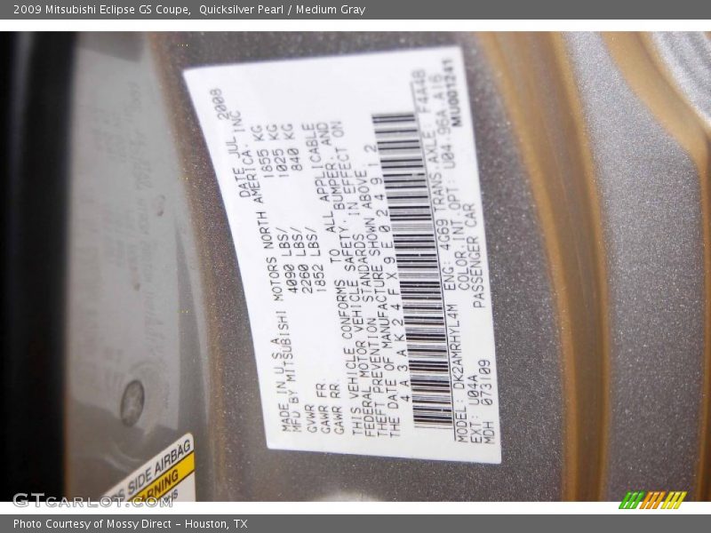Quicksilver Pearl / Medium Gray 2009 Mitsubishi Eclipse GS Coupe